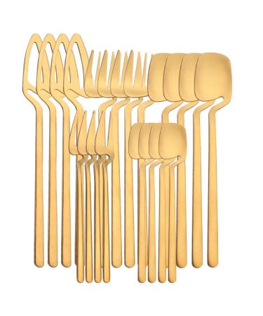 Flatware Sets Gold Cutlery Set Matte 304 Stainless Steel 20Pcs Dinnerware Set Knife Spoon Fruit Fork Kitchen Tableware Flatware Set for Party (Color : Gold)