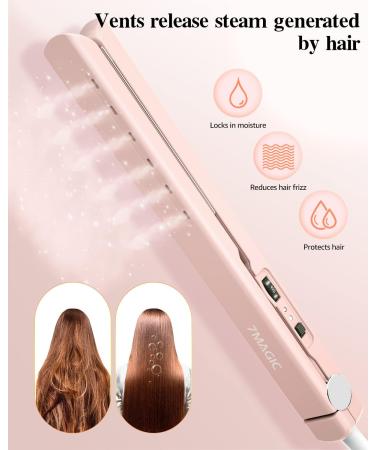 Nano Titanium MCH Flat Iron for Fast Straightening | Salon Flat Iron with Negative Ion Technology | Frizz-Free Hair | Dual Voltage Straightening Iron | 5 Heat Settings | Pink - Buy Online on GoSupps.com