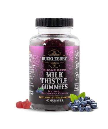 Bucklebury Sugar-Free Milk Thistle Gummies 1000mg with Natural Blueberry Flavor - Vegan Gluten-Free Non-GMO Natural Milk Thistle Supplement for Liver Health Immunity & Antioxidant Support -60 Count