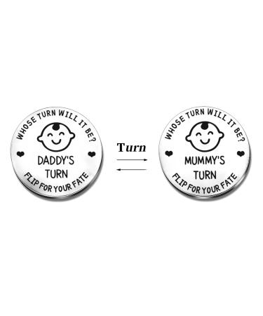 Decision Coin for New Parents Gifts for Mum Dad Stainless Steel Flip Coin New Parents Gifts Funny Decision Coin New Baby Gift New Mum Gifts New Dad Gifts Silver