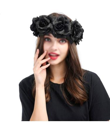 Gothic Black Rose Headband - Adjustable Flower Garland Wreath Halloween Crown for Women - Buy Online on GoSupps.com