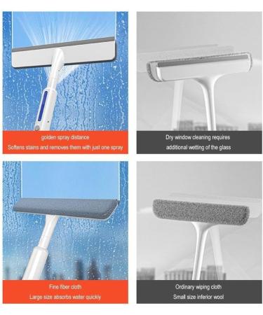 Squeegee For Window Cleaning with Spray and 3 Pads 2024 New Double Sided Spray Window Cleani Retractable Cleaner Spray Glass White 30cm+35cm - Buy Online on GoSupps.com