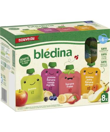 BL DINA - Gourdes de Pur es de Fruits B b - Pomme Poire Banane Abricot Fraise Cassis Myrtille - d s 6 Mois