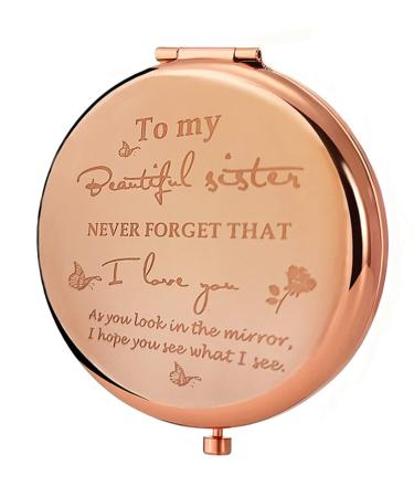 New prominent Friend Mirror Compact to My Sisters Frosted Compact Mirror from Sister Brother Friend Classmate Valentines Day Graduation Thanksgiving for Her Birthday Gifts for Sisters