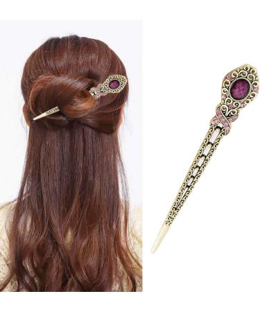 JKJF Vintage Rhinestone Hair Chopsticks - Blue & Purple Metal Hair Sticks for Women & Girls | 2 Pcs International Shipping - Buy Online on GoSupps.com