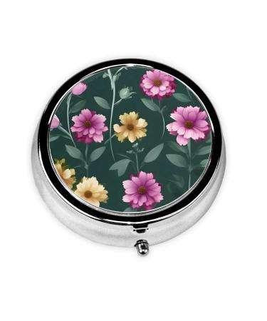 Beautiful Purple Flowersround Pill Box 3 Compartment Round Pill Box Organizer Portable Travel Pill Box for Traveling.