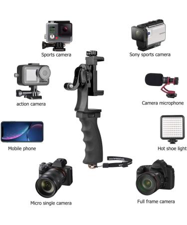2in1 Ergonomic Portable Action Camera+Smartphone Hand Grip Stabilizer Combo for Vlogging - GoPro & iPhone Holder Kit with Mic+Light Adapter for YouTube & TikTok - Buy Online on GoSupps.com