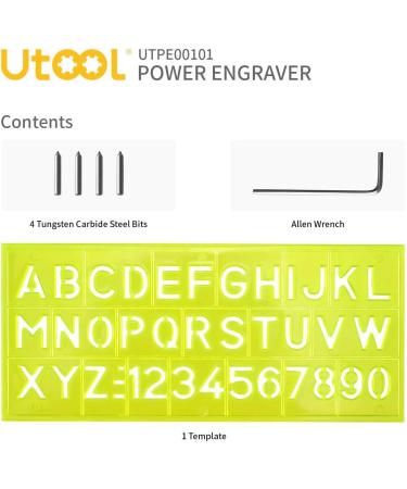 UTOOL Engraver Pen with Letter/Number Stencil  24W Handheld Etching Tool for Wood Metal Glass Engraving with 4 Replaceable Tungsten Carbide Steel Bits - Buy Online on GoSupps.com