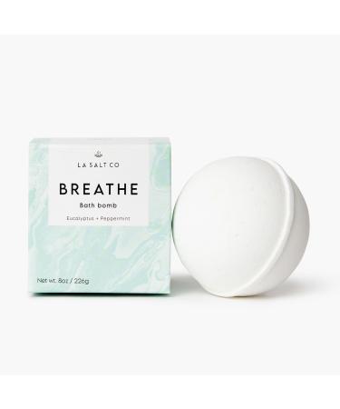 LA SALT CO Breathe Bath Bomb  8 OZ - Large  Handmade with Natural Ingredients  Mineral-Rich Himalayan Salt  Cruelty-Free  Made with Pure Therapeutic Grade Essential Oils
