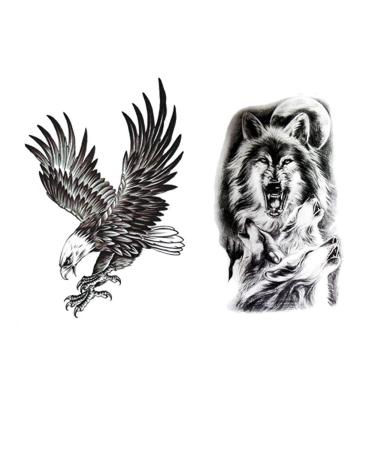 Realistic Large Temporary Tattoos - Waterproof Fake Tattoo Stickers for Men - Eagle Wolf Tiger Dragon Designs - 4 Sheets (Black) - Adults Boys Guy - Buy Online on GoSupps.com