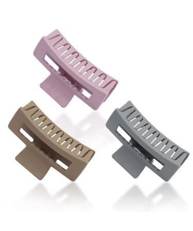 Somnr 3 PCS Claw Hair Clips for Women and Girls 3.4"ABS Material Anti Slip Strong Hold Rectangle Hair Claw Matte Texture Hair Claw Clips for Thick Hair gray brown purple