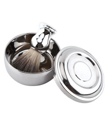 Alloy Shaving Soap Mug Bowl with Lid Shaving Brush Silver Handle Faux Badger Hair Brush Men Shaving Tool Kit