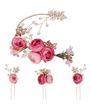 4 pieces u shared rose hair needle flower flower French side combs hair clips bride bride hubs hair jewelry wedding accessories for bride bridal hub girl hair accessories