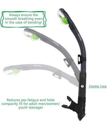 WACOOL Dry Top Snorkel with Comfortable Mouthpiece and One-Way Purge Valve - Ideal for Pool, Open Water, Scuba Diving, and Snorkeling - Black - Buy Online on GoSupps.com