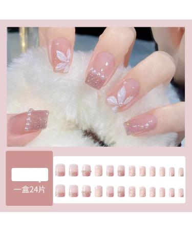 24Pcs/Set Press On Nails Pink Camellia Pearl Short Nail Patch Fairy Nail False Nails Acrylic Fake Nails Full Cover Nails Tips Artificial Finger Manicure Press on nails for Women and Girls - Buy Online on GoSupps.com