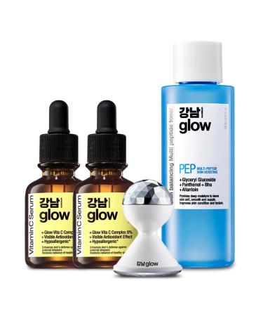 GANGNAM glow Multi-Peptide Skin Boosting Toner & Vitamin C Serum 1.01 oz(Pack of 2) + Galvanic Red LED Booster - Korean Skin Care I Face Moisturizer I Face Massager