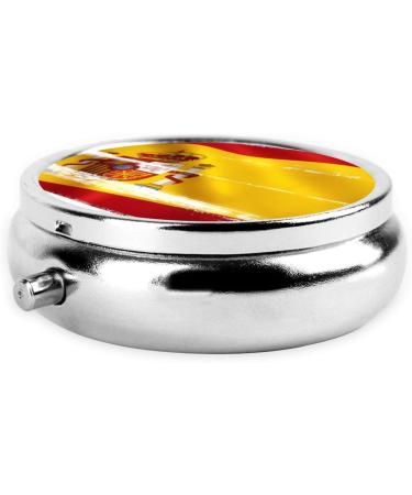 Spain Flag Portable Metal Pill Box - 3-Compartment Travel Organizer for Small Pills - Hinged Fastening Design - Buy Online on GoSupps.com