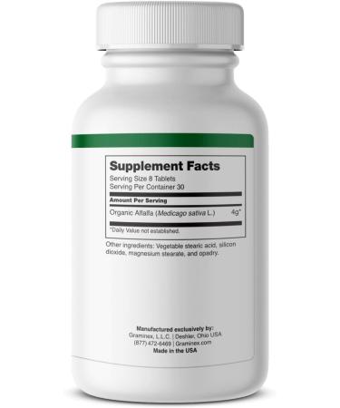 Graminex Alfalfa Tablets - Non-GMO Green Superfood Supplement with Vitamins, Minerals & Amino Acids | 240 Tablets - Buy Online on GoSupps.com