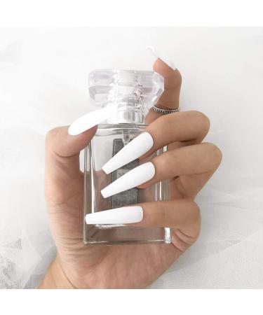 Sethexy Shiny Ballerina Long False Nails - Monochrome White Acrylic Nail Tips for Women & Girls - 20 Complete Covers - Buy Online on GoSupps.com