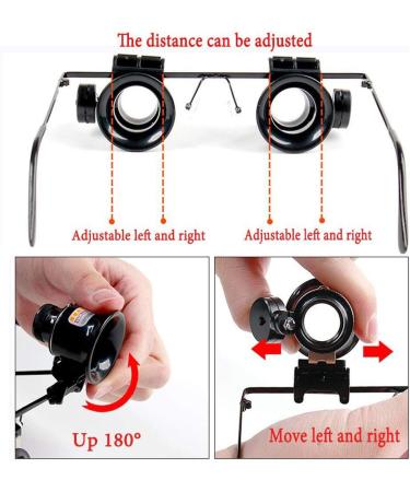 Magnifying Glass Headband with 2 LED Light 20X Handsfree Headset Head Mounted Magnifying Glasses for Reading Electronic Repair Jewelry Sewing - Buy Online on GoSupps.com