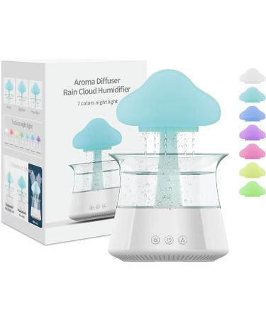 New Rain Cloud Humidifier Rain Sounds for Sleeping Snuggling Cloud Mushroom Rain Lamp Humidifier with 7 Colors LED Changing Lamp Desktop Fountain Water Drop Sound for Home Bedroom Office Plant(White)