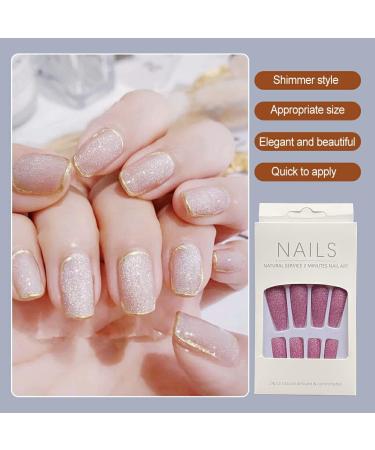 AUklOPVZZ 1 Set French Tip Press on Nails Solid Color Extension Shimmer Fingernails Decals Full Cover Salon Gifts Manicure Kit H33-Pink jelly glue - Buy Online on GoSupps.com