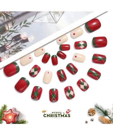 Vatocu Christmas False Nails - Short Red Press on Nails with Snowflakes, Elk, and Snowman Design (24pcs) - Perfect for Women and Girls - Buy Online on GoSupps.com