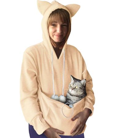 Shop Dresswel Women's Hooded Sweater with Dog Bag | Cozy Cat Sweatshirt - Autumn Winter XL Khaki - Buy Online on GoSupps.com