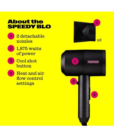 Trademark Beauty Speedy Blo Hair Dryer Professional Strength Blow Dryer with Diffuser & 2 Concentrator Nozzles Faster Dry Time Compact Lightweight and Durable Pink - Buy Online on GoSupps.com
