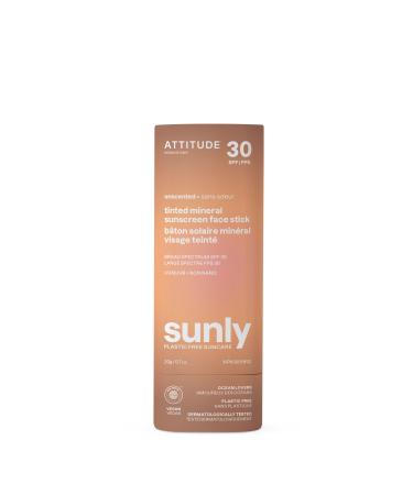 ATTITUDE Tinted Mineral Sunscreen Face Stick with Zinc Oxide SPF 30 EWG Verified Plastic-Free Broad Spectrum UVA/UVB Protection Dermatologically Tested Vegan Unscented 0.7 Ounce