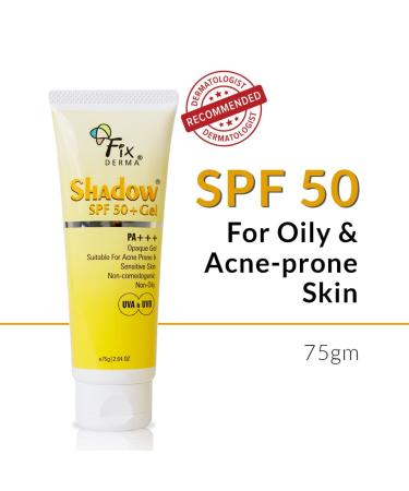 Fixderma Shadow SPF 50+ Gel | Titanium Dioxide & Zinc Oxide Sunscreen | Broad Spectrum UVA/UVB Protection | Water Resistant | 2.64 Oz - Buy Online on GoSupps.com