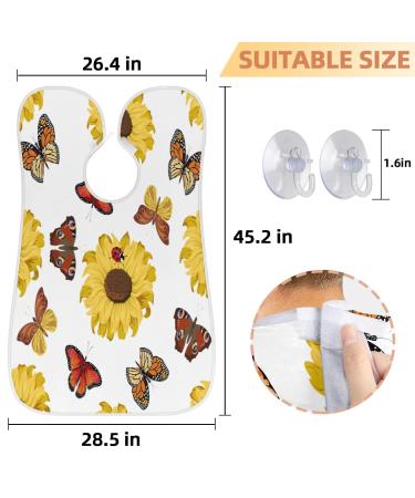 Sunflower Butterfly Ladybug Beard Bib Apron for Men - Non-Stick Waterproof Grooming Cape with Suction Cups | Perfect Gifts for Men - Buy Online on GoSupps.com