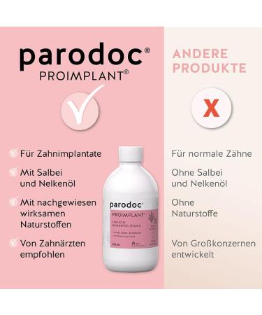  doc phytolabor Parodoc ProImplant Pack of 3 x 250ml Bottles of Daily Mouth Rinse Solution Gum Care for Implants Sage Oil Clove Oil With Fluoride - Buy Online on GoSupps.com