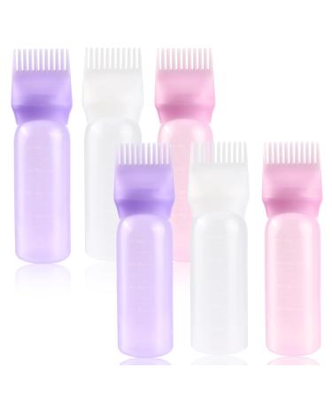 YiliYa 6 Pieces Root Comb Applicator Bottle 120 ml Hair Oil Comb Applicator Tool Hair Dye Brush Bottle Root Comb Applicator Bottle for Hair Dye