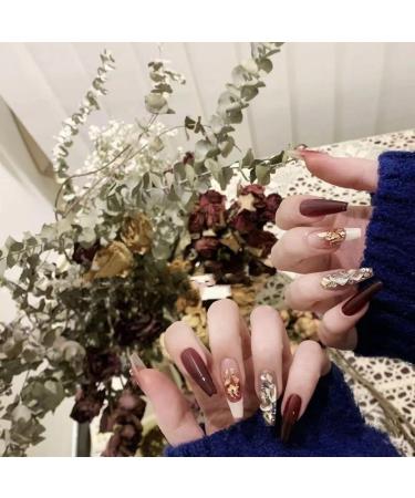 Temperament-enhancing manicure retro burgundy blush French manicure patch hand-made fake nails wearing fake nail patch finished product is detachable.(S) - Buy Online on GoSupps.com