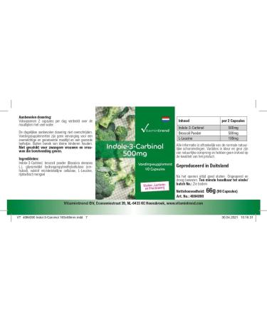 Indol-3-Carbinol 500mg - 90 Capsules - With Broccoli Powder Supplementary - Vegan | Vitamintrend  - Buy Online on GoSupps.com