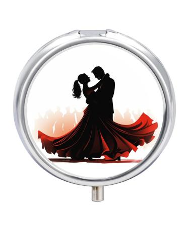 Round Pill Box Ballroom Dance Print 3 Compartment Medicine Pill Case Print Pill Organizer Decorative Metal Portable Pill Box Pocket Pill Box Style
