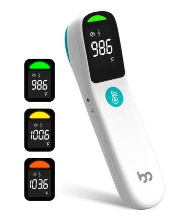 No-Touch Forehead Thermometer 1s Accurate Reading and 3-Color Indicator 2-in-1 Infrared Thermometer for Adults and Kids with Fever Alarm and Blue-ray Indication White