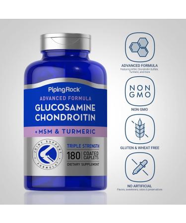 Piping Rock Glucosamine Chondroitin MSM Turmeric | 180 Caplets | Triple Strength | Advanced Supplement | Non-GMO Gluten Free - Buy Online on GoSupps.com