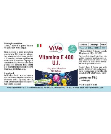 Vitamin E 400 IU - 120 Softgels | Antioxidant & Cell Protection | Quality German Supplements by ViVe - Buy Online on GoSupps.com
