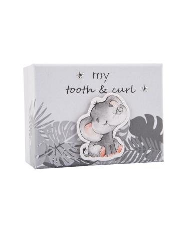 Happy Homewares Cute Baby 3D Elephant Grey Tooth and Curl Small Keepsake Box with Shiny Silver Stars and Palm Leaves | 10cm x 5cm x 8cm