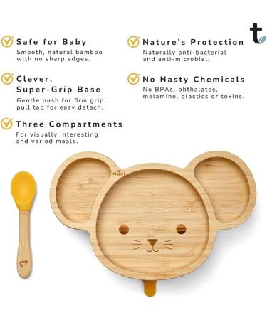 Tiggi Bamboo Baby Suction Plate - Mouse Yellow | BPA-Free Complete Weaning Set | Strong Suction Bamboo Plates for Easy Feeding - Buy Online on GoSupps.com