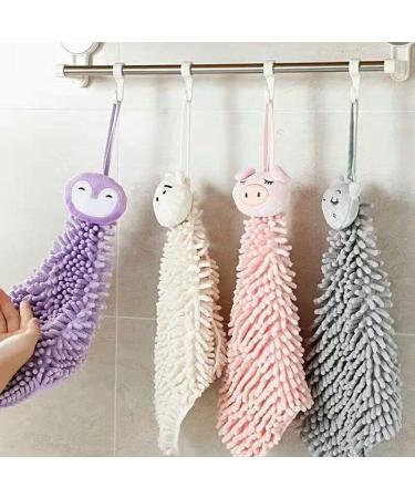 Chenille Hand Towel with Hanging Loop - Soft and Absorbent Cute Animal Cleaning Cloth for Kitchen and Bathroom 26 * 28cm (Grey) - Buy Online on GoSupps.com