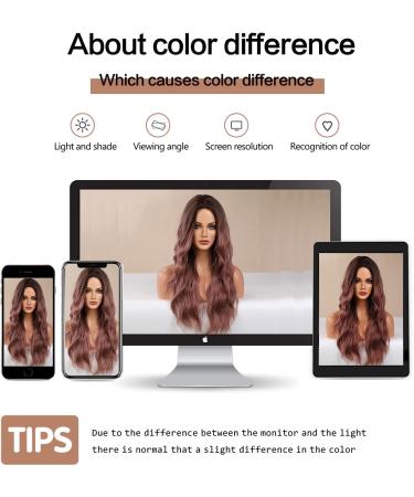 Esmee Long Wavy Ombre Brown to Pink Synthetic Wig - 24 Inches | Heat Resistant for Daily Party & Cosplay - Buy Online on GoSupps.com