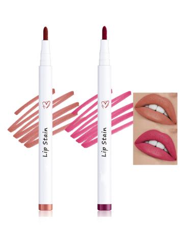 Lip Stain Marker Pen Set 2Pcs Lip Liner Stain Liquid Lipstick Lipliner Pencil Longlasting Waterproof Matte Red Lip Color Lipstain Tint Precise Chisel Tip Marker Lipgloss Lip Makeup for Women-05+06