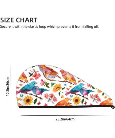 Hair Towel Wrap for Quick Drying | Button Turban & Head Towel - Flowers Birds & Butterflies Design - Buy Online on GoSupps.com