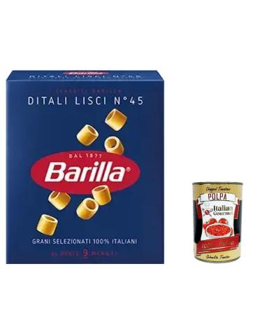Italian Gourmet E.R. Barilla Ditali Lisci Pasta No. 45 500 g + Italian Gourmet Pulpa 400 g Pack of 10