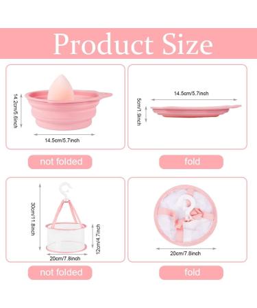 Makeup Brush Cleaning Mat & Hanging Drying Net Set - Pink | Silicone Cleaner Bowl with Mesh Rack | Dry Sponge, Powder Puff & Brushes - Buy Online on GoSupps.com