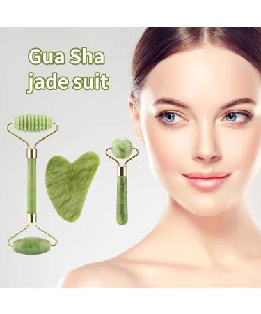 Hrobig Gua Sha & Jade Roller Face Set - 100% Natural Jade Anti-Aging Skin Care Device for Face Eyes & Neck - Tightens Skin & Promotes Youthful Glow - Buy Online on GoSupps.com