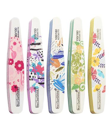 Nail File 5 Piece Professional Repeatable 80/100/150/180/240 Multiple Fine Patterns Coarse and Fine Degree Double Sided Golden Steel Sand Plate Washable Nail File Nail Art Tools For Polyethylene Nails